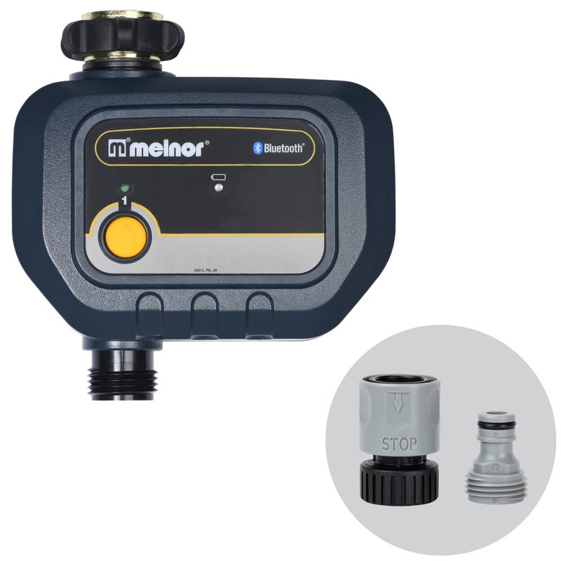 Melnor 65182AMZ Bluetooth Hose Timer 1Zone Programmable Watering Timer Quick Connect Bundle Black Yellow