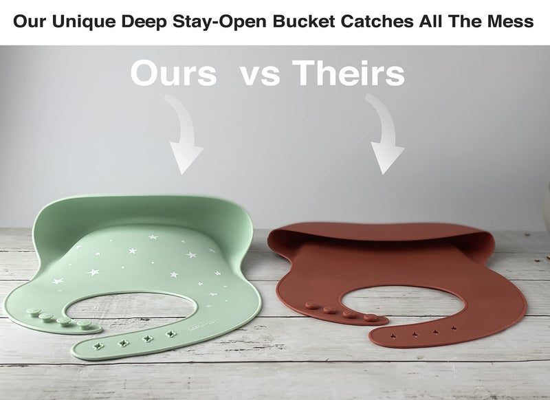 Otterlove Silicone Bib-100% Pure Platinum LFGB Baby Bibs 6-48 months-No Fillers-BPA and Phthalate Free (2 Bib Pack - Blue Elephants & Lemon Lime Otters) - Image 3