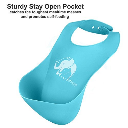 Otterlove Silicone Bib-100% Pure Platinum LFGB Baby Bibs 6-48 months-No Fillers-BPA and Phthalate Free (2 Bib Pack - Blue Elephants & Lemon Lime Otters) - Image 5