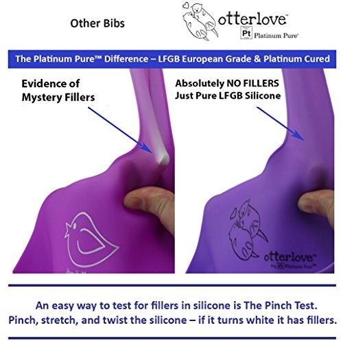 Otterlove Silicone Bib-100% Pure Platinum LFGB Baby Bibs 6-48 months-No Fillers-BPA and Phthalate Free (2 Bib Pack - Blue Elephants & Lemon Lime Otters) - Image 2