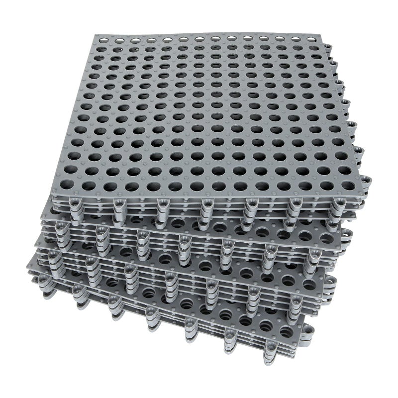 LISHINE 16 Pack 118 x 118 Interlocking Rubber Floor Tiles Soft PVC Non Slip Shower Floor Mat Pool Bathtub Drain Tiles for Flooring Drainage Mats for Pool Deck Patio Basement Kennel Poultry Grey 
