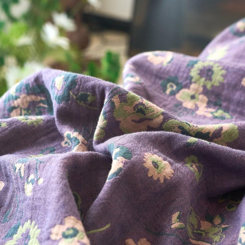 Bulutu Muslin Duvet Cover Set Twin  100% Cotton Floral Comforter Cover Linen Like  Soft Breathable Quilt Cover With 2 Pillowcases  68""X86""  Shabby Chic Purple Floral Green Bedding Set - Image 4