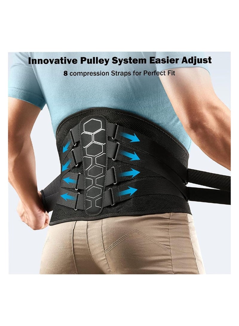 SYOSI دعامة ظهر لتخفيف آلام أسفل الظهر مع نظام بكرة حزام دعم القطن مع وسادة قطنية تصميم مريح ومواد ناعمة قابلة للتنفس بتقنية 3D للقرص المنفتق وعلاج عرق النسا للرجال والنساء، L - Image 3