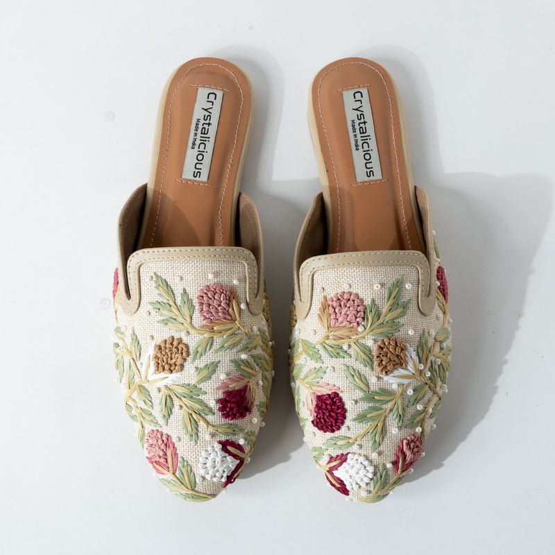 Crystalicious Sage Handcrafted Comfort Women's Loafer Raffia Handwork Women Everyday Wear - Image 1