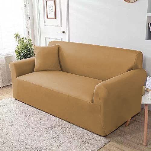 TONY STARK Spandex & Polyester Fabric |Super Stretchable | Flexible| Non-Slip| Big Elasticity| Perfect Size Sofa Cover Slipcover- 185-230 cm Camel Brown, Three-Seater (1 Piece Cushion Cover Included) - Image 1