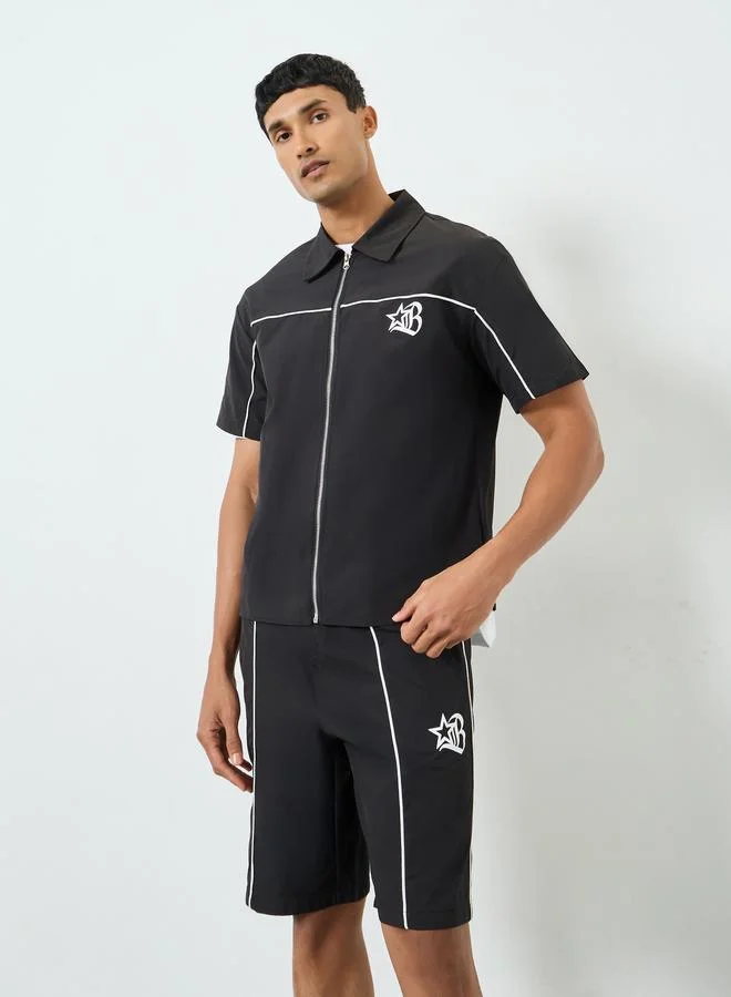 Take Two  Men Black Graphic Zip-Up Jacket and Shorts Co-Ords for Men | Best Price UAE