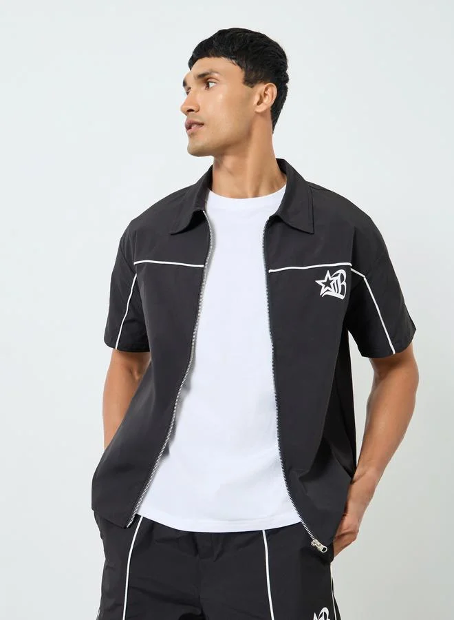 Take Two Men Black Graphic Zip-Up Jacket and Shorts Co-Ords