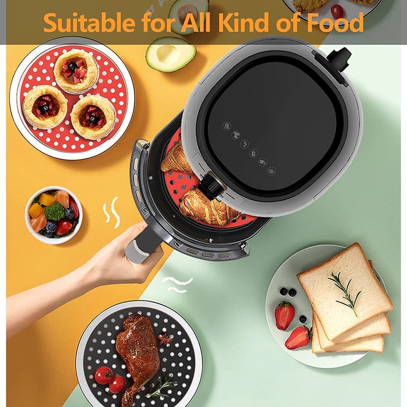 AERROW QUICK AERROW QUICK Silicone Air Fryer Liners Non Stick Easy Clean Air Fryer mats Pad Accessories Parchment Paper Replacement for Air Fryer Basket Air Frying Steaming and Oven Baking Pack 2  - Image 2
