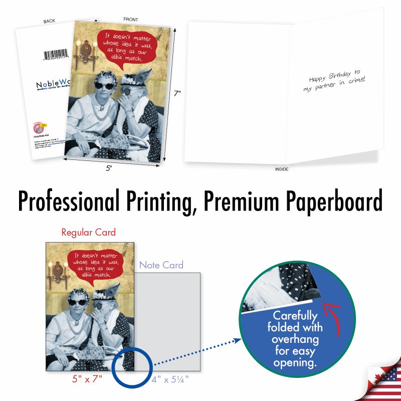 NobleWorks - 1 Funny Happy Birthday Greeting Card - Retro Old Woman Humor, Notecard Talk Bubbles - Matching Alibis C3537BDG - Image 3