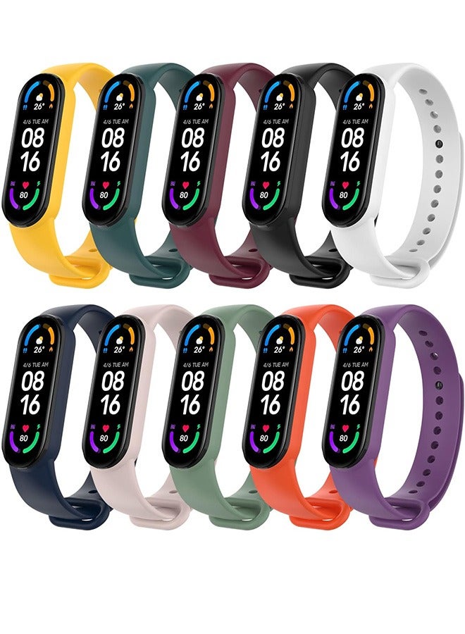 بشكل مختصر (حزمة من 10 قطع) أحزمة سوار لـ Xiaomi Mi Band 7/Mi Band 6/Mi Band 5/7 NFC/6 NFC/5 NFC، ولـ Amazfit Band 5، سوار ساعة بديل من السيليكون بألوان زاهية لـ Xiaomi Mi Band 7، ولـ Amazfit Band 5 - Image 1