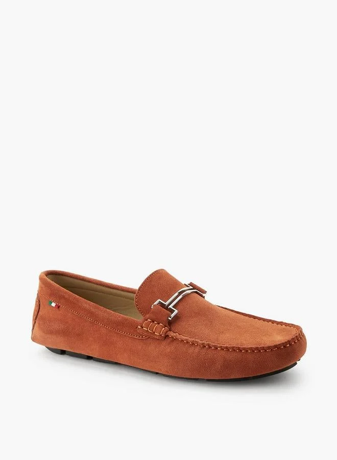 Renzo Ruganni Men Metallic Trim Premium Suede Leather Loafers