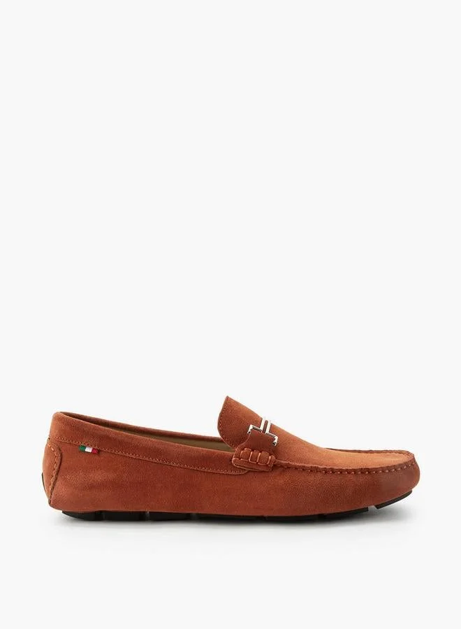 Renzo Ruganni Men Metallic Trim Premium Suede Leather Loafers