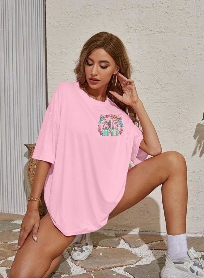 VILOVE Magic Kingdom Shirt Women Girls Just Wanna Have Fun Shirt Girls Trip T-Shirt Cute Magical Tee Summer Vacation Tops, Light Pink, M - Image 3
