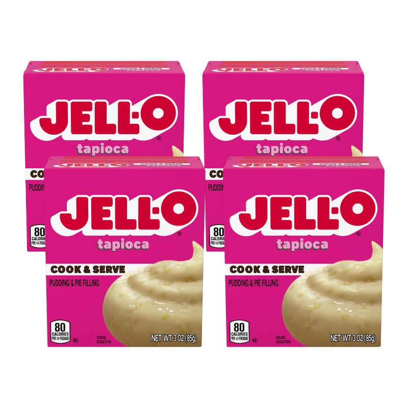 Jell-O JellO Cook  Serve Pudding  Pie Filling Mix Tapioca Flavored Fat Free Quick  Easy Dessert 3 oz Pack of 4 - Image 3