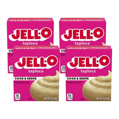 Jell-O JellO Cook  Serve Pudding  Pie Filling Mix Tapioca Flavored Fat Free Quick  Easy Dessert 3 oz Pack of 4 - Image 1