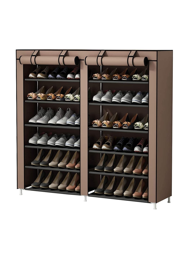 BLOOMING TIME 12 Tier Shoe Rack with Dustproof Cover(brown) - Image 1