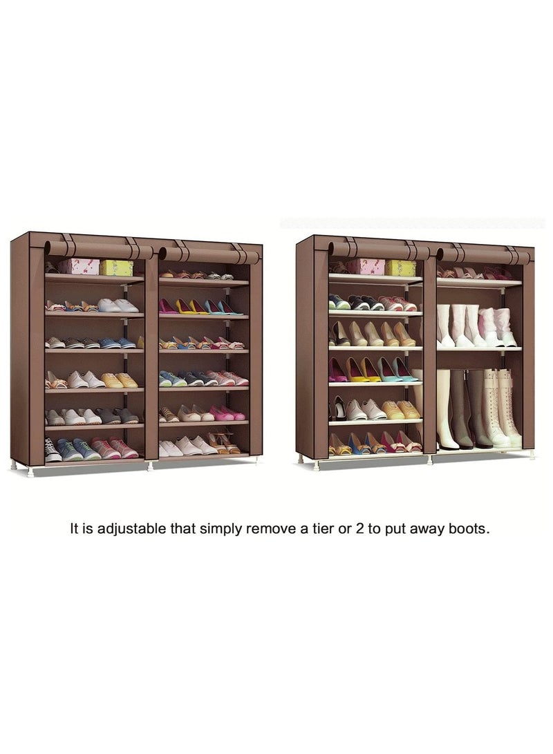 BLOOMING TIME 12 Tier Shoe Rack with Dustproof Cover(brown) - Image 2