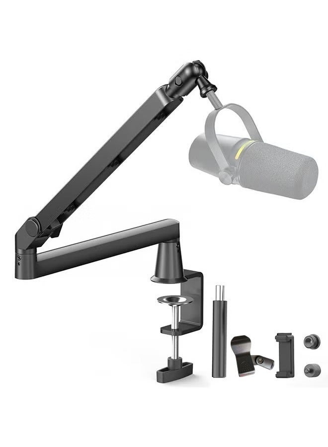 WALALLA Microphone Boom Arm, Low Profile Mic Arm with 360° Rotation, Cable Management, Extended Riser, Mic Clip, Microphone Stand for Blue Yeti HyperX Quad Cast Shure Eligo, with Accessories - Image 1