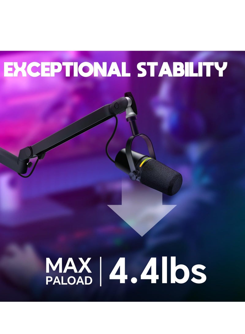 WALALLA Microphone Boom Arm, Low Profile Mic Arm with 360° Rotation, Cable Management, Extended Riser, Mic Clip, Microphone Stand for Blue Yeti HyperX Quad Cast Shure Eligo, with Accessories - Image 3