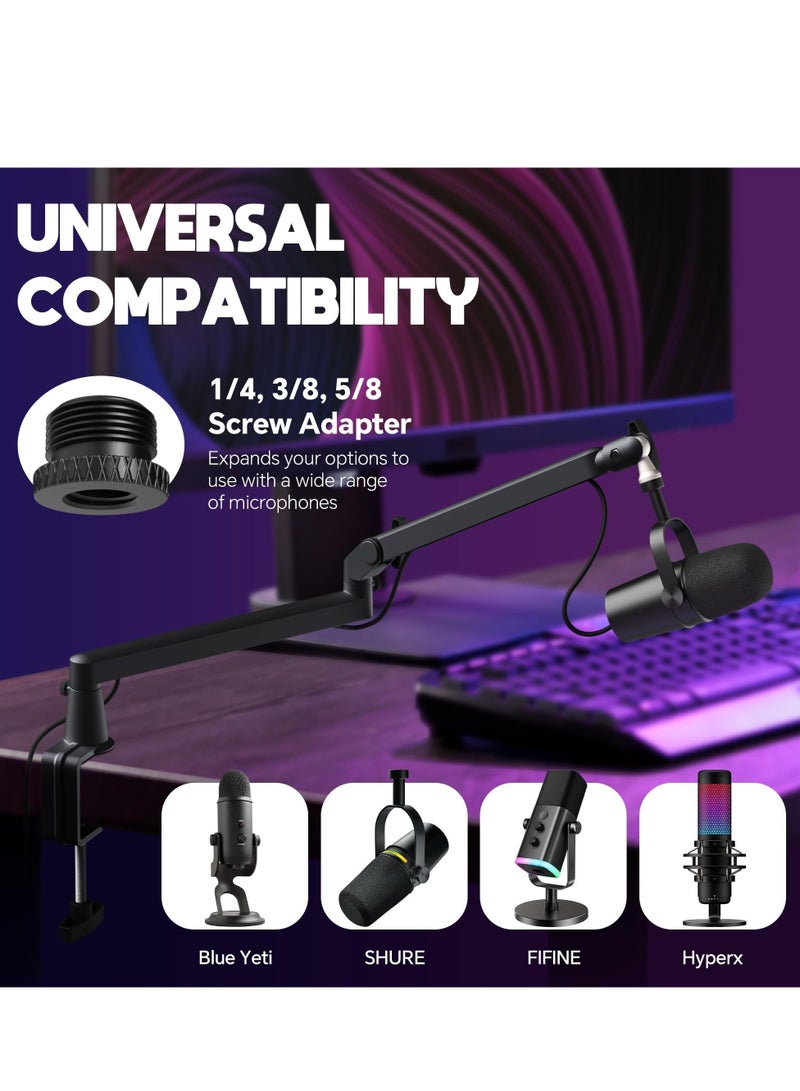 WALALLA Microphone Boom Arm, Low Profile Mic Arm with 360° Rotation, Cable Management, Extended Riser, Mic Clip, Microphone Stand for Blue Yeti HyperX Quad Cast Shure Eligo, with Accessories - Image 5