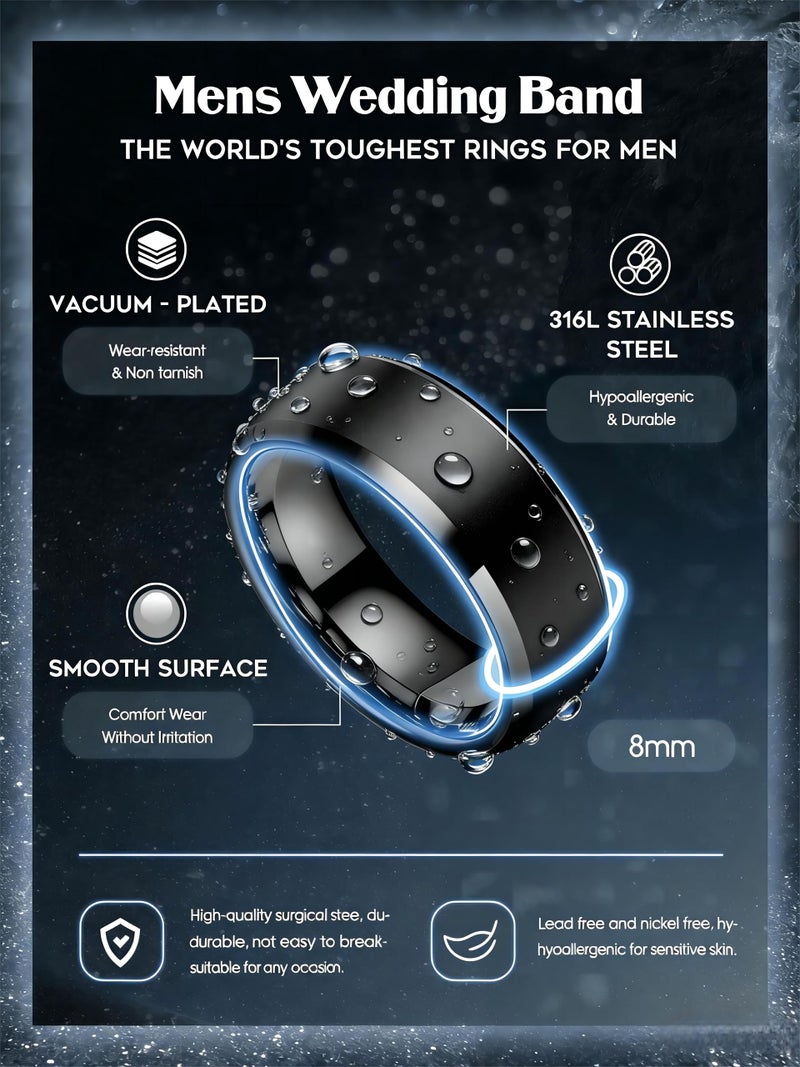 Besteel Mens Wedding Band Stainless Steel Rings for Men Women Black Cool Simple Promise Engagement Ring Set Jewelry Gift Comfort Fit 6-14 8MM Anillos Para Hombre 3 Pcs Size 9 - Image 2