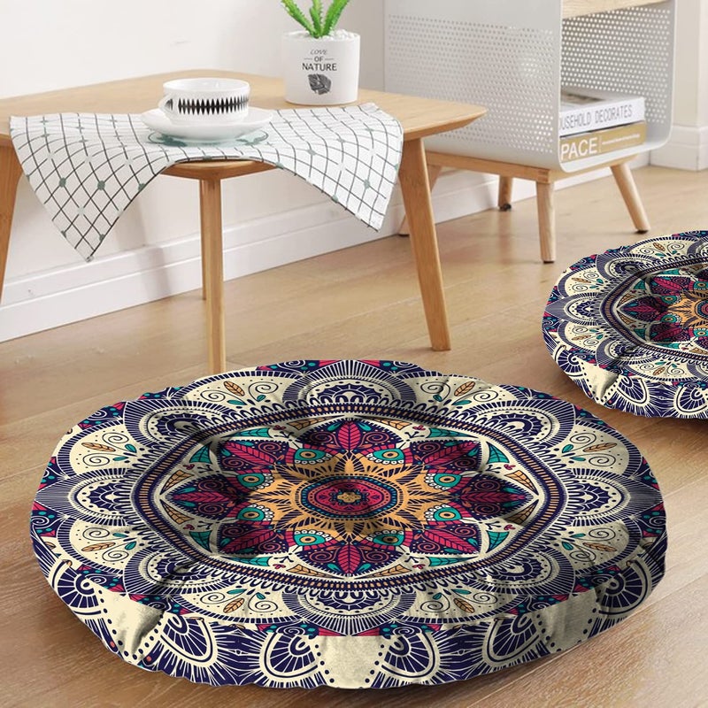 Mandala Meditation Cushion Boho Meditation Mat Meditation Pillows for Sitting on Floor Cushions for Sitting in Home and Outdoor Round Floor Pillows Cushion Seating for Yoga 22 X 22