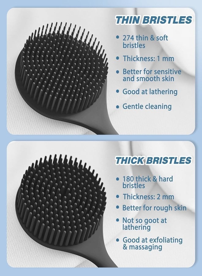 APTODEN Premium Soft Silicone Back Scrubber Shower Bath Body Brush with Long Handle Back Scrubber BPA-Free For Men and Women BLACK (B1) - Image 3