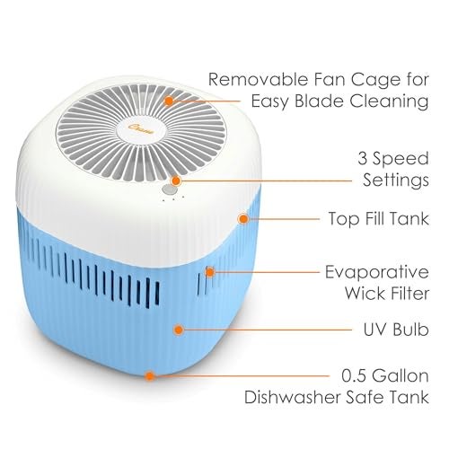 Crane Evaporative Humidifier With Wick Filter, Dishwasher Safe Tank, UV Light, Invisible Mist Evaporative Humidifiers for Bedroom, Nursery, Office, Easy Clean Humidifier 1.9L Tank, Up To 250 SQ FT - Image 3