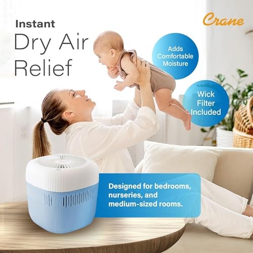 Crane Evaporative Humidifier With Wick Filter, Dishwasher Safe Tank, UV Light, Invisible Mist Evaporative Humidifiers for Bedroom, Nursery, Office, Easy Clean Humidifier 1.9L Tank, Up To 250 SQ FT - Image 5