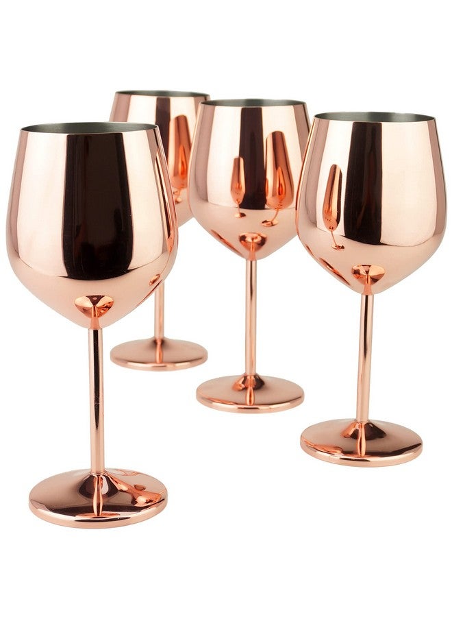 PG Copper/Rose Gold Stem Stainless Steel Wine Glass Set 4-18.5 oz - Image 1