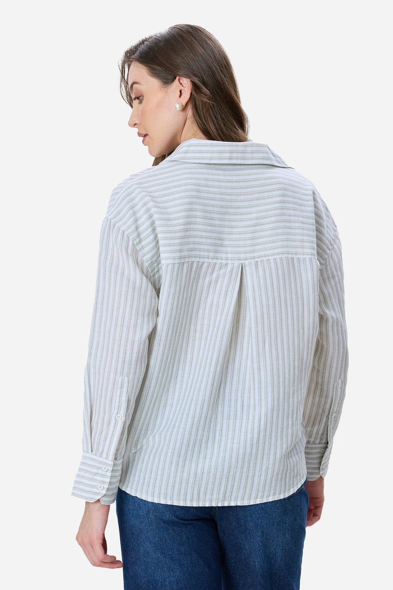 Virgio Stripes Linen Oversized Shirt for Women - Image 4