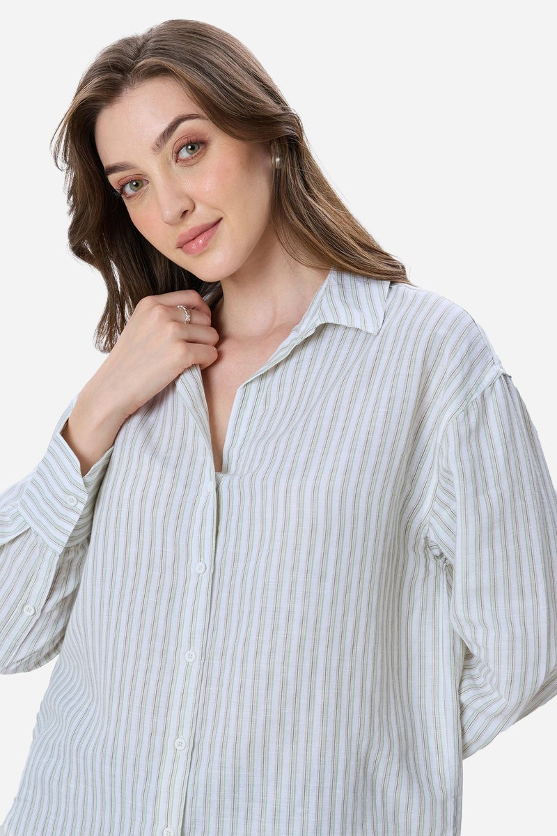 Virgio Stripes Linen Oversized Shirt for Women - Image 5