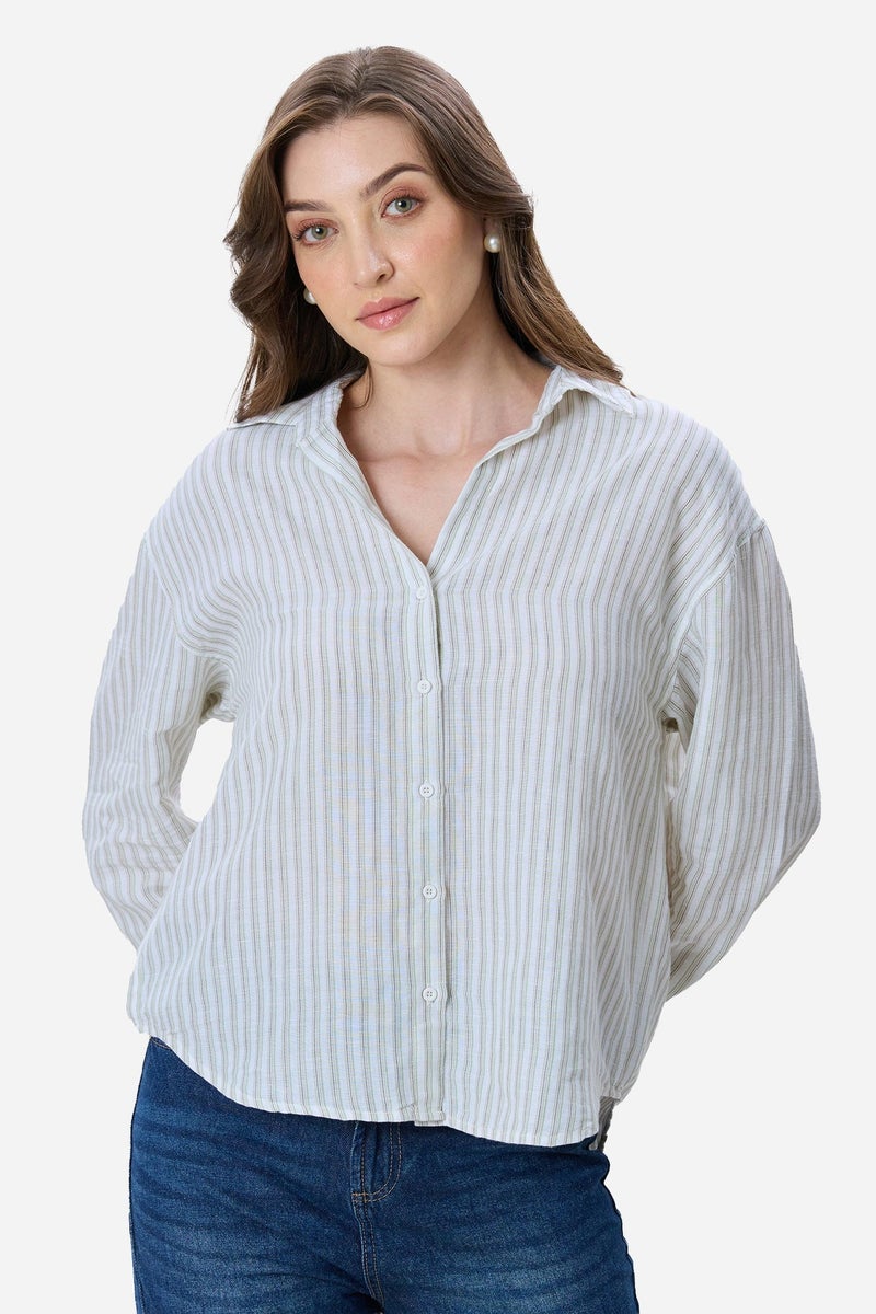 Virgio Stripes Linen Oversized Shirt for Women - Image 1