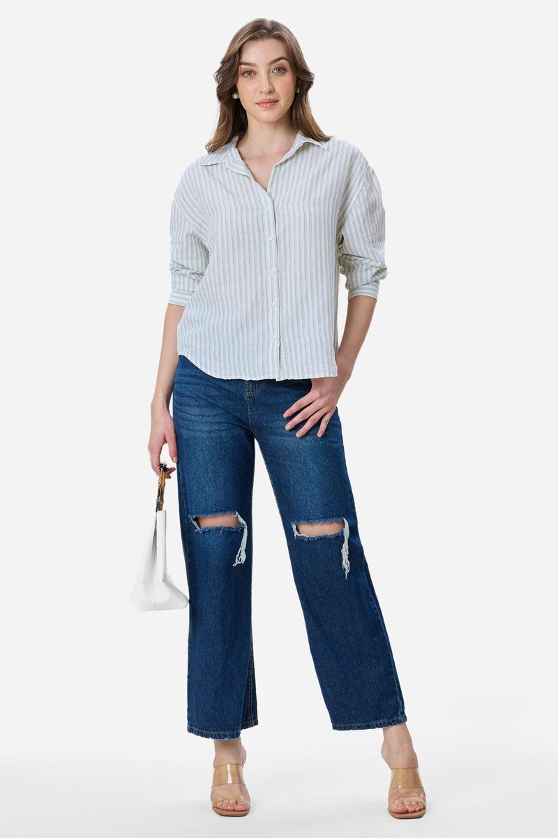Virgio Stripes Linen Oversized Shirt for Women - Image 2