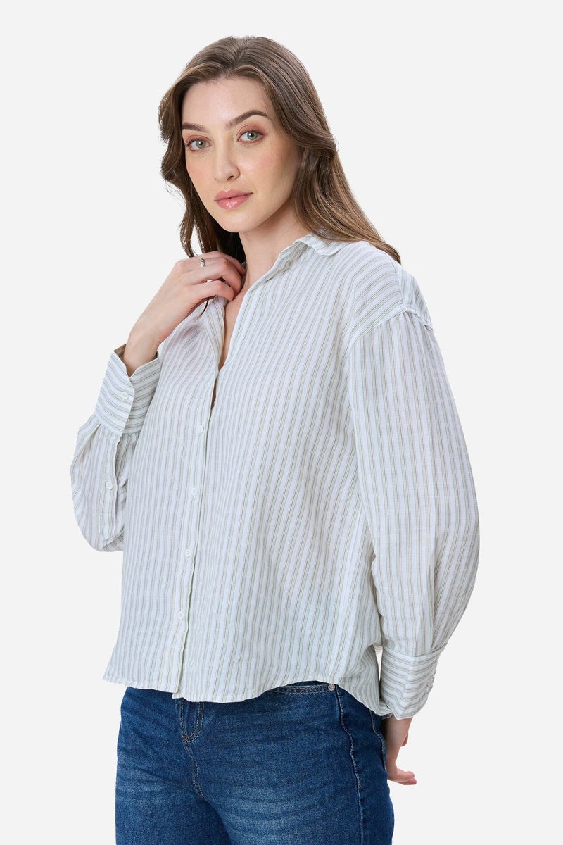 Virgio Stripes Linen Oversized Shirt for Women - Image 3