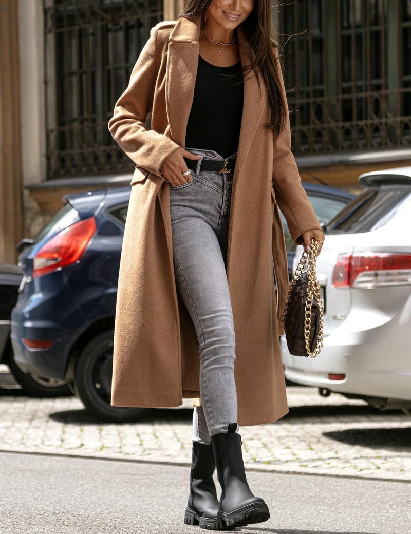 IDEALSANXUN Long Wool Coats for Women Fall Fashion Outfits Winter Clothes 2025 Peacoats Trench Coat Overcoat Wool Jackets Open Front Cardigan Sweater, Camel, M - Image 3