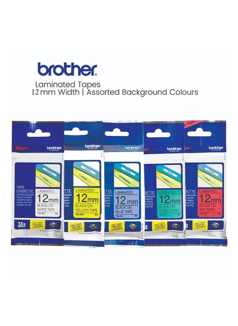 brother Brother Laminated Tapes 12mm Width Variety Back ground Colors For P-Touch machines  -5 bundle  - Image 1