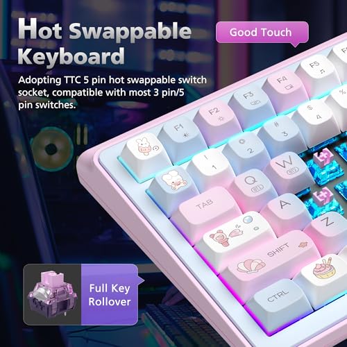 FOPATO H98 Mechanical Keyboard,96-Key Hot-Swappable TTC Speed Silver V2,Tri-Mode Bluetooth 5.0 2.4G USB-C,Gasket Mount,Draw & Customize on 1.14" Color Screen,6000mAh,PBT Keycaps for PC Mac iPad(Pink) - Image 4