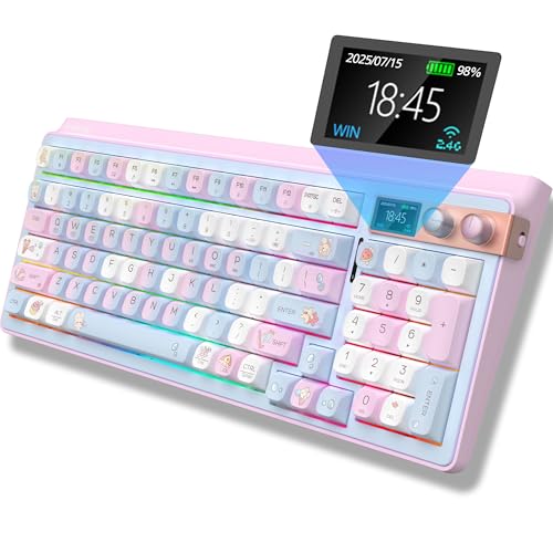 FOPATO H98 Mechanical Keyboard,96-Key Hot-Swappable TTC Speed Silver V2,Tri-Mode Bluetooth 5.0 2.4G USB-C,Gasket Mount,Draw & Customize on 1.14" Color Screen,6000mAh,PBT Keycaps for PC Mac iPad(Pink) - Image 1
