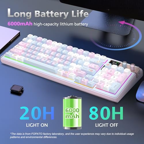 FOPATO H98 Mechanical Keyboard,96-Key Hot-Swappable TTC Speed Silver V2,Tri-Mode Bluetooth 5.0 2.4G USB-C,Gasket Mount,Draw & Customize on 1.14" Color Screen,6000mAh,PBT Keycaps for PC Mac iPad(Pink) - Image 5