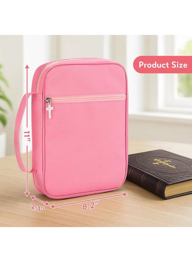 Fonwill Bible Pouch with Durable Handle, Carrying Book Pouch Church Bag Bible with Zipper Pocket, Bible Study Accessory Supplies, Gift for Mom Lady Women Men (Pink) - Image 2