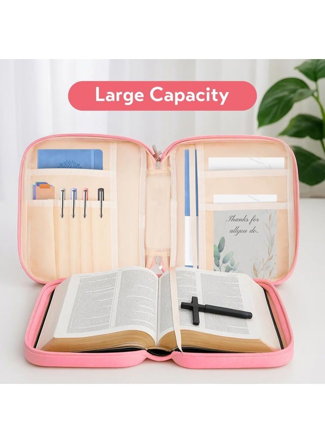 Fonwill Bible Pouch with Durable Handle, Carrying Book Pouch Church Bag Bible with Zipper Pocket, Bible Study Accessory Supplies, Gift for Mom Lady Women Men (Pink) - Image 3