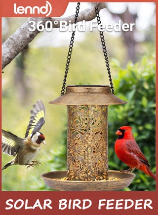 Solar Bird Feeder for Outdoors Hanging, Metal Wild Bird Feeder for Cardinals Solar Garden Lantern with S Hook as Gift for Bird Lovers (0.9kg Heavy Duty birdfeeders) - view 5
