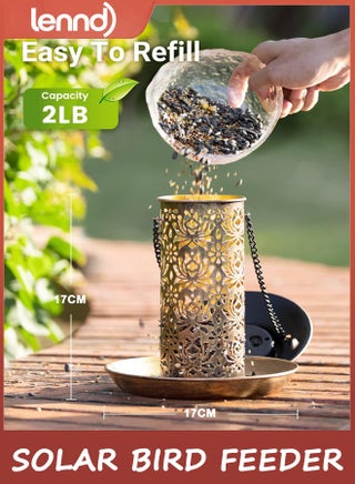 Solar Bird Feeder for Outdoors Hanging, Metal Wild Bird Feeder for Cardinals Solar Garden Lantern with S Hook as Gift for Bird Lovers (0.9kg Heavy Duty birdfeeders) - view 4