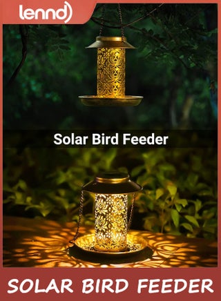 Solar Bird Feeder for Outdoors Hanging, Metal Wild Bird Feeder for Cardinals Solar Garden Lantern with S Hook as Gift for Bird Lovers (0.9kg Heavy Duty birdfeeders) - view 2