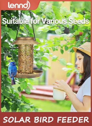 Solar Bird Feeder for Outdoors Hanging, Metal Wild Bird Feeder for Cardinals Solar Garden Lantern with S Hook as Gift for Bird Lovers (0.9kg Heavy Duty birdfeeders) - view 3