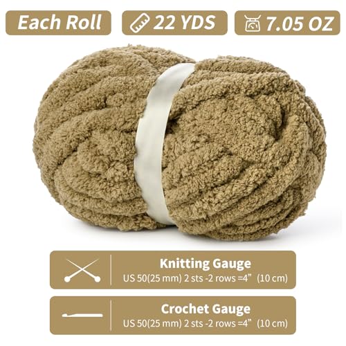 Waikxin 10 Pack of Jumbo Chunky Yarn for Hand Knitting,10# Super Bulky-Fluffy Chenille Yarn, 220 yds/70.5 oz Soft Thick Yarn for Crocheting Chunky Knit Throw Blankets.(Khaki) - Image 2