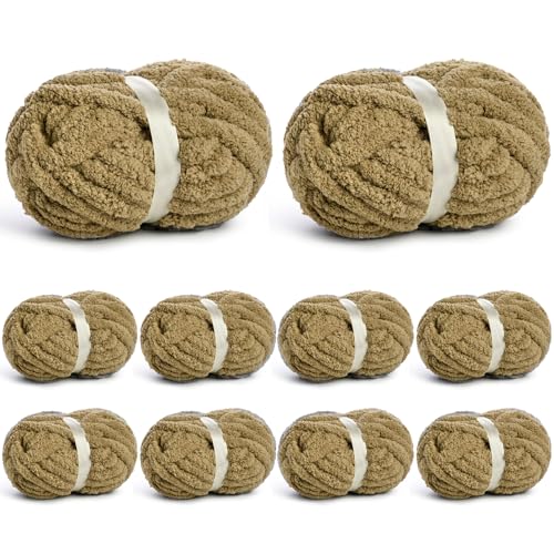 Waikxin 10 Pack of Jumbo Chunky Yarn for Hand Knitting,10# Super Bulky-Fluffy Chenille Yarn, 220 yds/70.5 oz Soft Thick Yarn for Crocheting Chunky Knit Throw Blankets.(Khaki) - Image 1