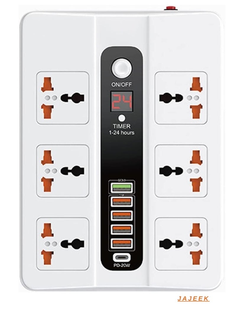 JAJEEK Power Strip Surge Protector with USB – 6 AC Outlets & 5 USB Ports (1 PD), Flat Plug Extension Cord, 6ft Power Cord, Compact Desktop Socket with LED Indicator for Home, Office, and Travel  - Image 1