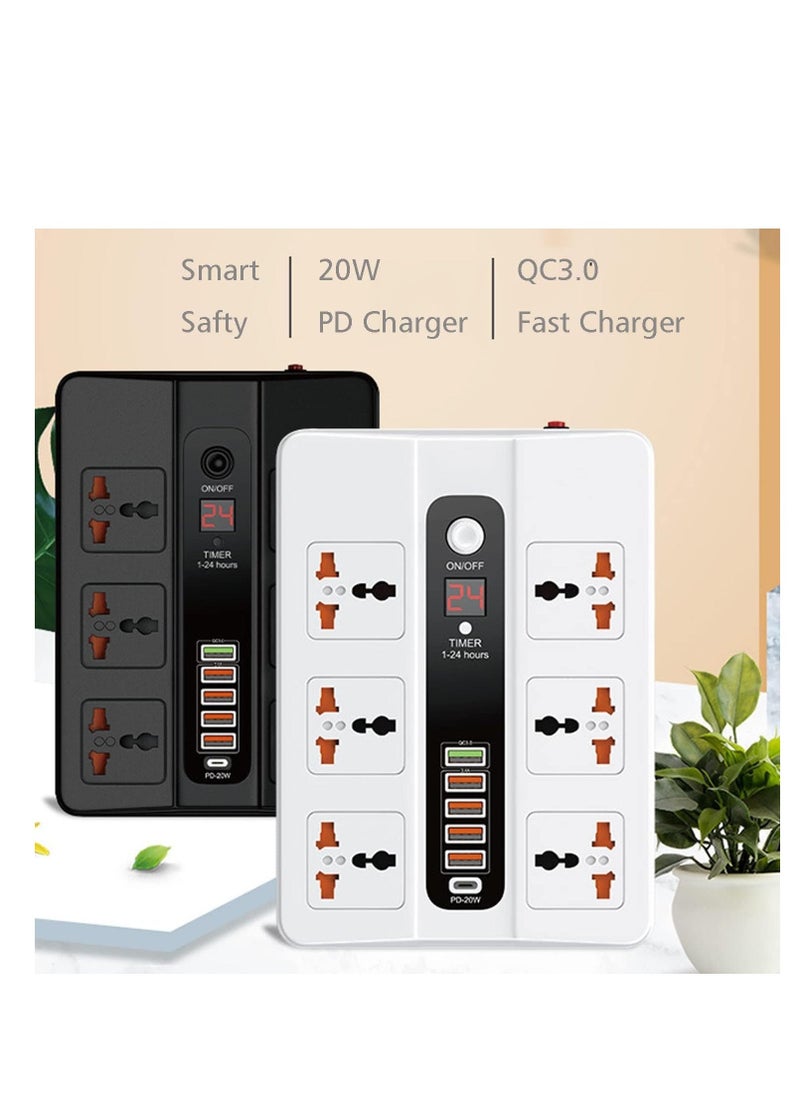 JAJEEK Power Strip Surge Protector with USB – 6 AC Outlets & 5 USB Ports (1 PD), Flat Plug Extension Cord, 6ft Power Cord, Compact Desktop Socket with LED Indicator for Home, Office, and Travel  - Image 2